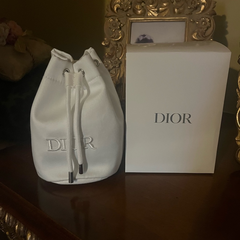 Dior White Bucket String Pouch